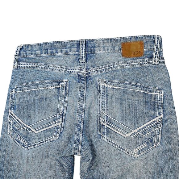 BKE Fulton Mens 31R Denim Blue Jeans Bootcut Medium Wash Thick Stitch Cowboy - Picture 8 of 16